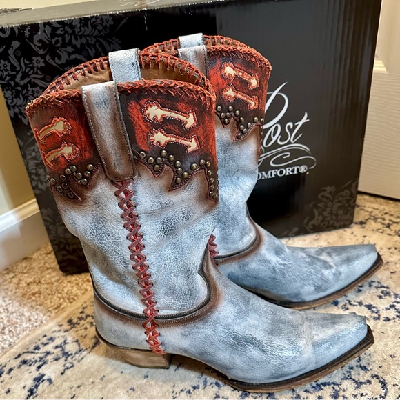 DAN POST LUCIANA ON HOLD GOR BBAB Gray Distressed 9.5M Cowgirl Boot Western - Picture 1 of 13